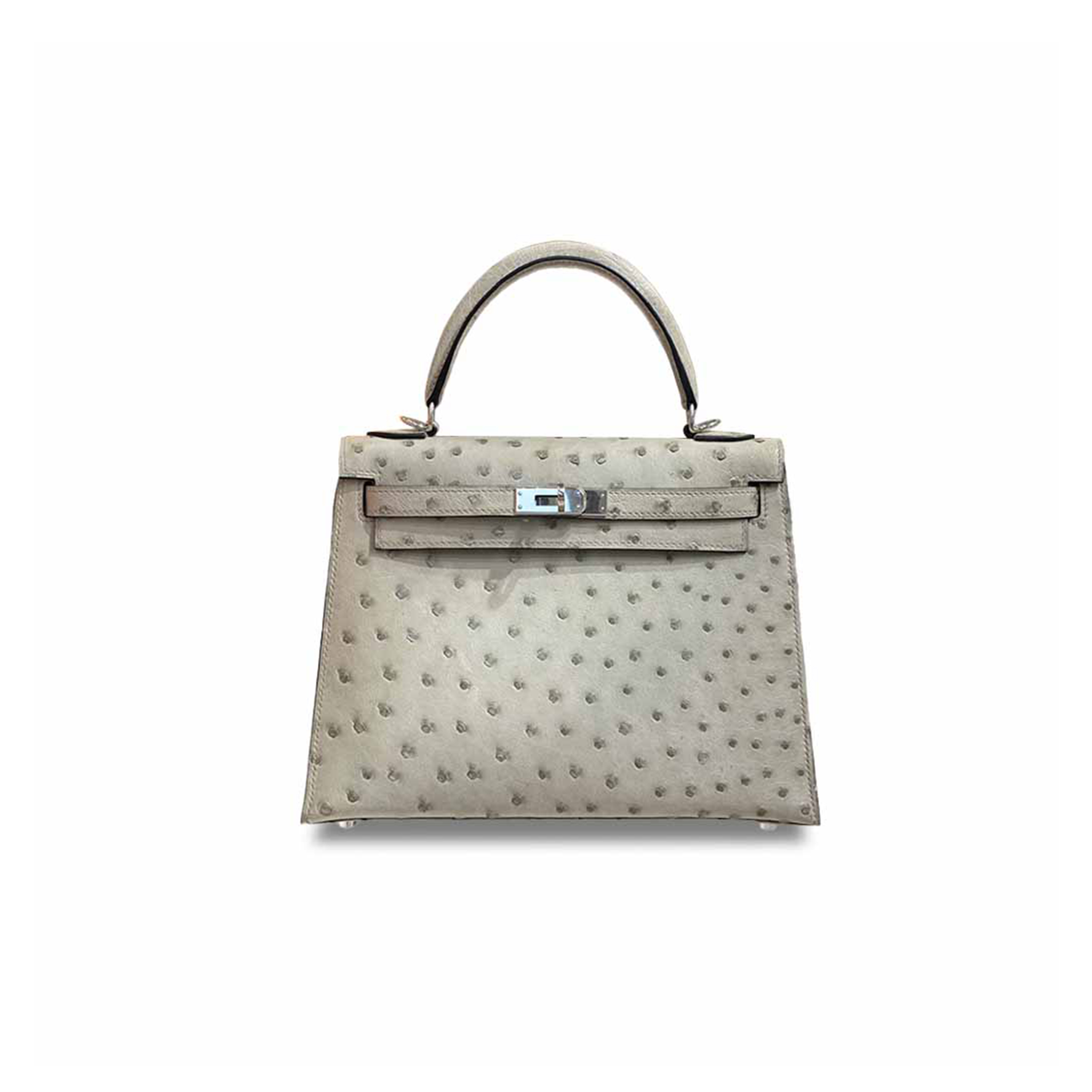 HERMÈS MASTER KELLY 25 OSTRICH GLACIER GREY SILVER BUCKLE (25*17*7cm) 